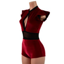 Red Velvet Keyhole & Mesh Romper with Boy Cut Leg-2