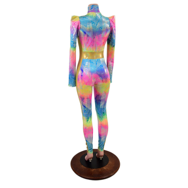 Spectrum and Gold Catsuit with V Front and Side Panels - 3