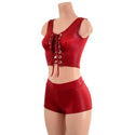 Coagulant Red Laceup Crop Tank and Midrise Shorts Set - 5