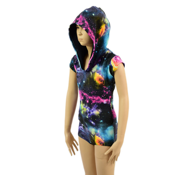 Kids UV Glow Galaxy Hoodie Romper