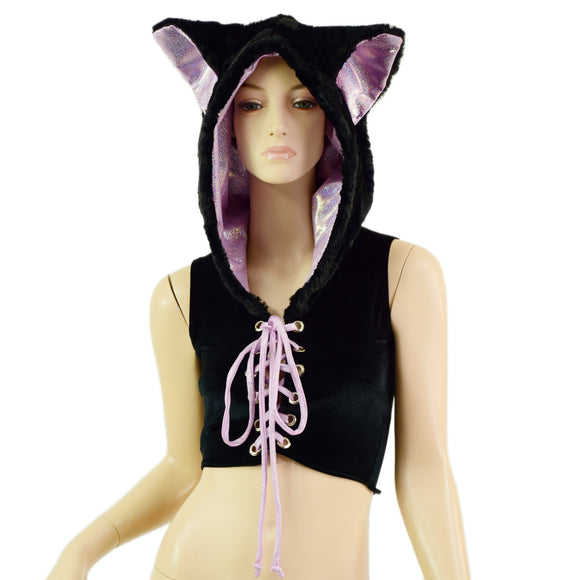 Velvet and Minky Laceup Forest Fox Crop Hoodie