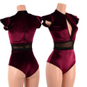 Burgundy Velvet Keyhole & Mesh Romper - 1