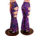 Rainbow Leopard High Waist Solar Flares with Laceup and Oring Cutouts - 2