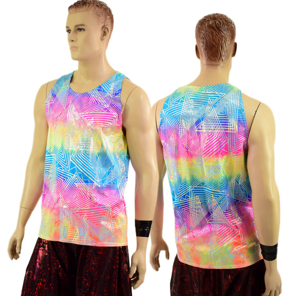 Mens Rainbow Shattered Glass Muscle Tank