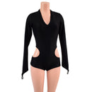 Black Zen Hipnotic Romper with Boy Cut Leg, V Neck, and Fingerloops-3