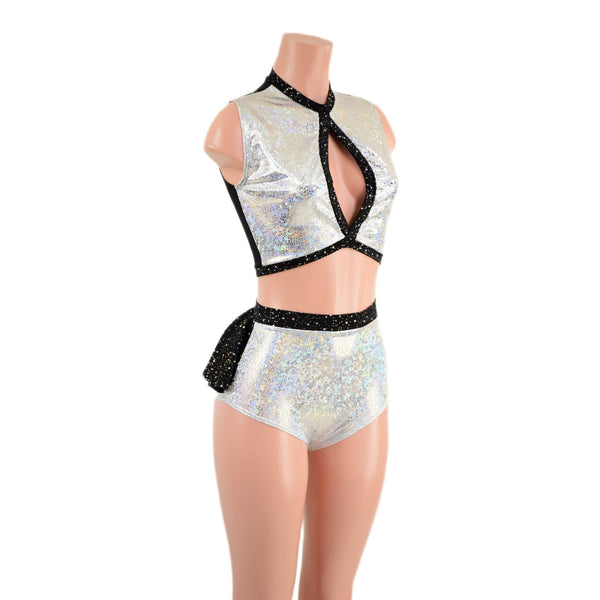 2PC Keyhole Crop Top and Ruffle Rump Siren Shorts Set - 7