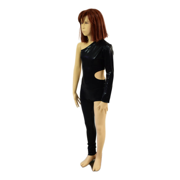 Girls Asymmetrical Black Mystique Catsuit with Cutout