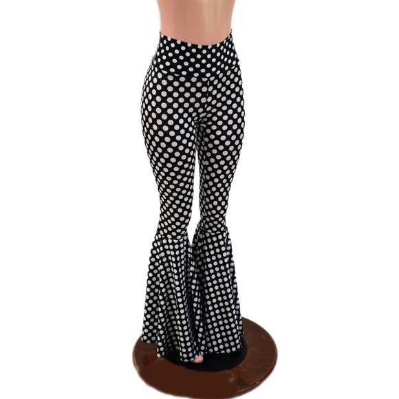 Black and White Polka Dot Print High Waist Bell Bottom Flares