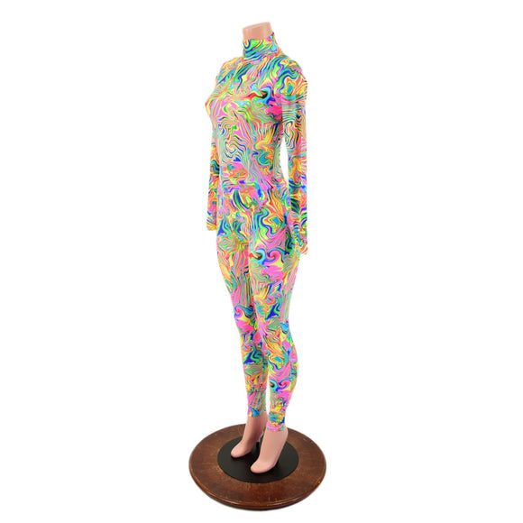 Neon Flux Long Sleeve Catsuit with Back Zipper