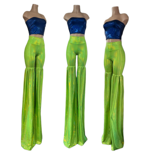 Leggings Style Stilt Pants in Neon Lime Holographic