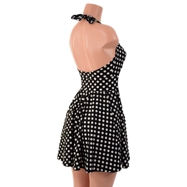 Black & White Polka Dot Halter Skater Dress - 2