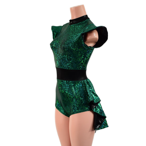 Green Kaleidoscope Mini Tux Back Romper with Black Mystique Trim