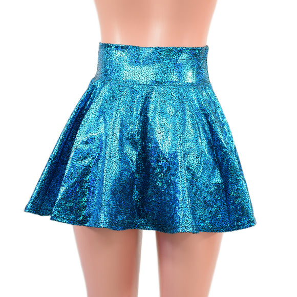 Ready To Ship 15" Turquoise Shattered Glass Circle Cut Mini Skirt