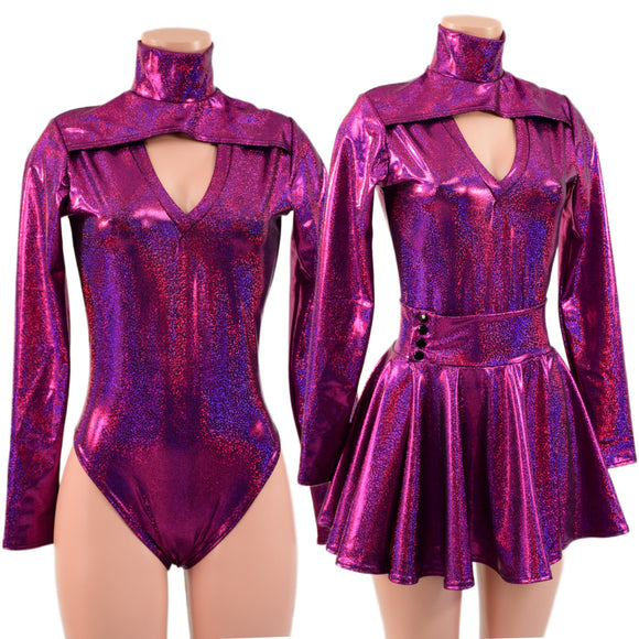 Fuchsia Sparkly Jewel Romper and Breakaway Skirt Set