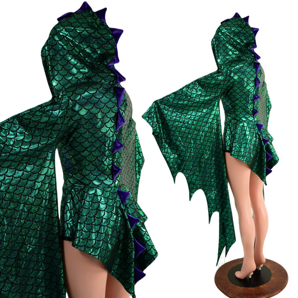 Succubus Sleeve Dragon Hooded Romper with Dragon Tail Ruffle Rump - 4