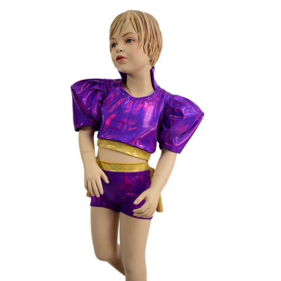 Kids Victoria Puffed Sleeve Crop Top and Ruffle Rump Shorts Set