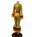 Gold Klown Jumpsuit with Green Stars and Red Stripes, Triple Tier Ruffled Bells-4