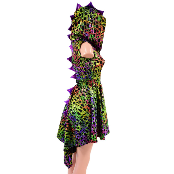 Poisonous Dragon Hooded Skater Dress with Dragon Tail Hemline