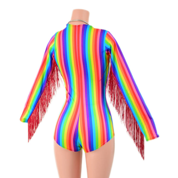 Long Sleeve Rainbow Romper with Fringe - 4
