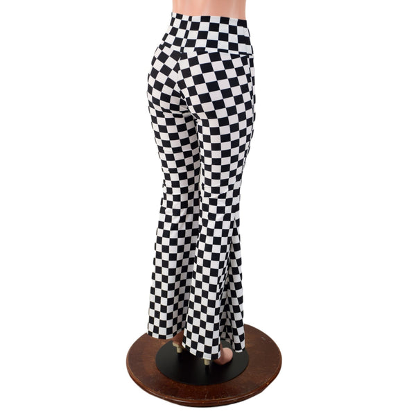 Black and White Checkered High Waist Solar Flares - 2