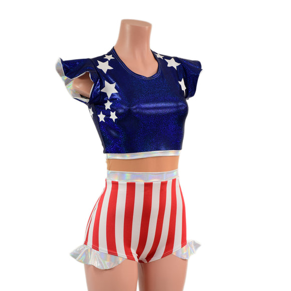 Firecracker 2.0 (no keyhole) Patriotic Romper with Nude Mesh Waistband