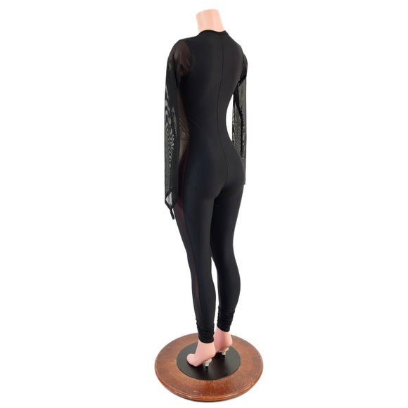 Long Sleeve, Mesh Side Panel Catsuit with Fingerloops