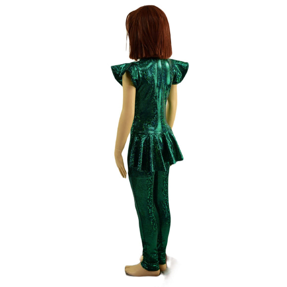 Girls Green Kaleidoscope Catsuit with Front Zipper and Ruffle Rump - Coquetry Clothing