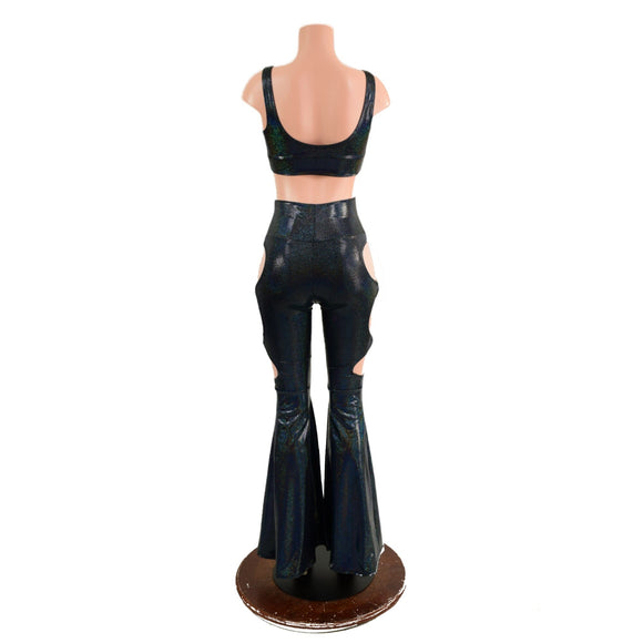 High Waist Solar Flares with Triple Cutouts and O-rings and Matching Starlette Bralette Set - Coquetry Clothing