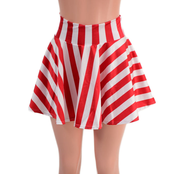Red and White Stripe Circle Cut Mini Skirt - 3