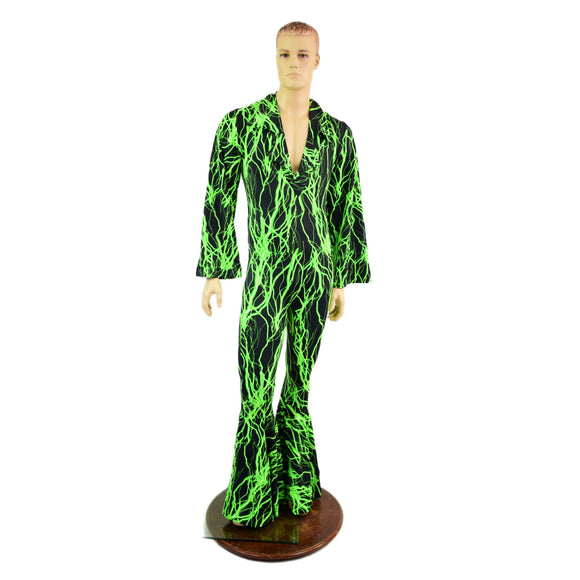 Mens Waterloo Catsuit in Neon Green Lightning