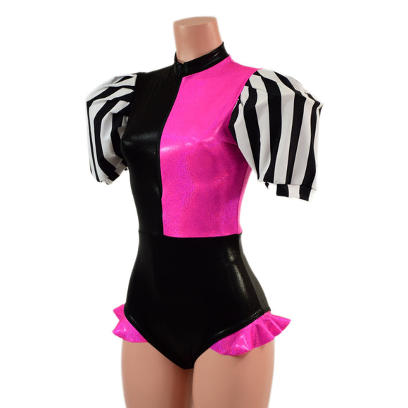 Quad Color Blocked Romper with Short, Banded, Victoria Sleeves
