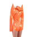 Neon Orange Sparkly Jewel Mega Sharp Shoulder Hooded Romper-5