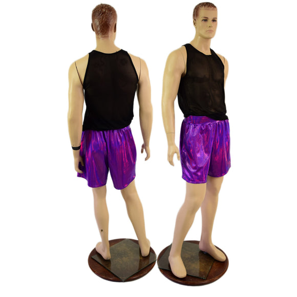 Mens Basketball Shorts with Pockets in Grape Holographic