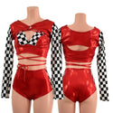 3PC O-Ring Bolero, Starlette and Shorts Set in Red and Checkered - 1