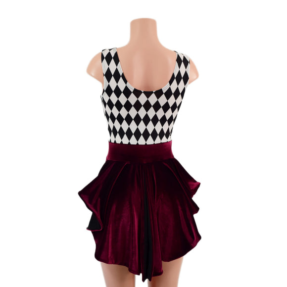 Burgundy Velvet and Diamond Print MINI Tux Back Romper