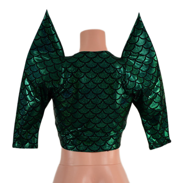 Green Scale Sharp Shoulder Crop Top - 2