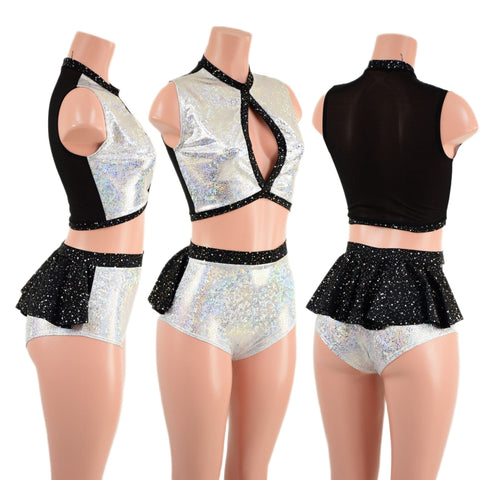 2PC Keyhole Crop Top and Ruffle Rump Siren Shorts Set Coquetry Clothing 