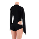 Black Zen Hipnotic Romper with Boy Cut Leg, V Neck, and Fingerloops-2