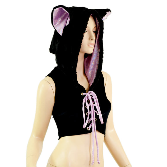 Velvet and Minky Laceup Forest Fox Crop Hoodie