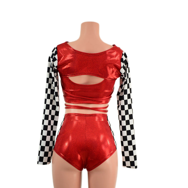 3PC O-Ring Bolero, Starlette and Shorts Set in Red and Checkered - 4
