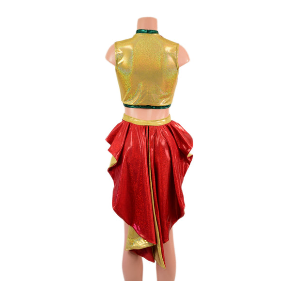 Red, Gold and Green 2PC Keyhole Top and Tux Back Siren Shorts Set