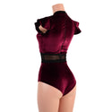 Burgundy Velvet Keyhole & Mesh Romper - 5