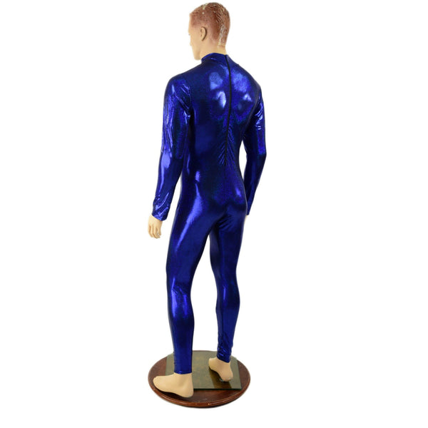Mens Blue Long Sleeve Catsuit with Turtleneck and Back Zipper - 3