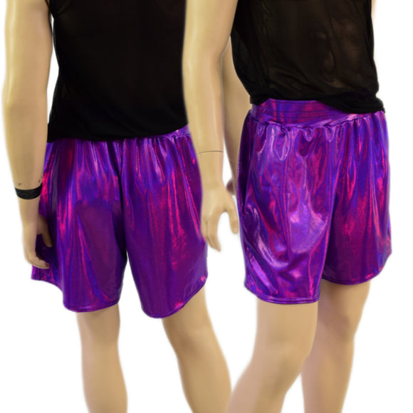 Mens Basketball Shorts with Pockets in Grape Holographic