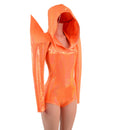 Neon Orange Sparkly Jewel Mega Sharp Shoulder Hooded Romper-4
