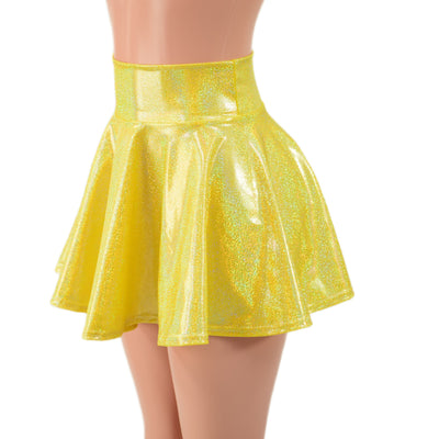Yellow Sparkly Jewel Circle Cut Mini Skirt