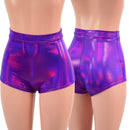 High Waist Pinup Shorts with Boy Cut Leg in Grape Holographic-1