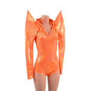 Neon Orange Sparkly Jewel Mega Sharp Shoulder Hooded Romper-3