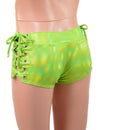 Mens Lowrise Laceup Aruba Shorts in Neon Lime Holographic-3