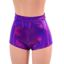 High Waist Pinup Shorts with Boy Cut Leg in Grape Holographic-5